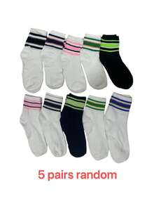 5双装女士透气条纹休闲袜，多功能条纹中筒街头风袜子 - 彩色 - 查看 7