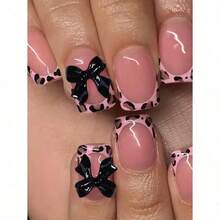 24pcs Short Squpink French Manicure Nail Stickers, Medium 3D Bow Design Acrylic False Nails Set, Includes 1pc Jelly Gel And 1pc Nail File, Easy To Wear, Suitable For Women's Daily Work, Festivals, Parties, Nail Art Supplies - Multicolor - View 7