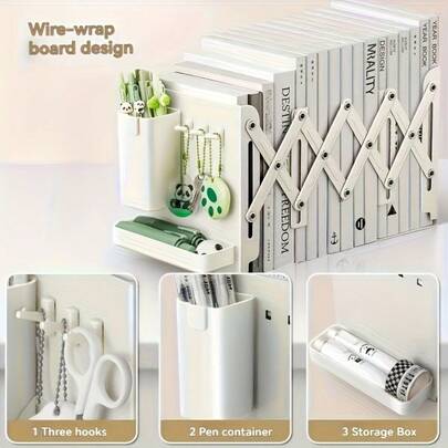 6pcs Sturdy Multifunctional Adjustable Book Stand Set With Pen Holder, Storage Box And Hook, Foldable Space-Saving Desktop Organizer Rack, Thick Partition Metal Book Shelf, Metal Bookends, Minimalist Desktop Bookshelf For Home, Classroom, Office, Best Birthday Gift For Book Lovers