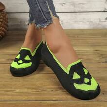 Giày bệt nữ họa tiết bí ngô Halloween 2025, giày lười thoáng khí, đế mềm chống trượt thoải mái, giày đi bộ thường ngày, màu xanh neon tương phản, giày thời trang phù hợp cho đi lại hàng ngày, dự tiệc Halloween, đi trong nhà và ngoài trời. - Nhiều màu - Xem 8