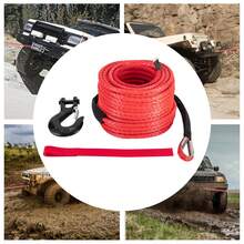 100ft X 3/8" Synthetic Winch Rope 23809LBS Breaking Strength Red Polyethylene Rope With Stainless Steel Hook - Red - View 4