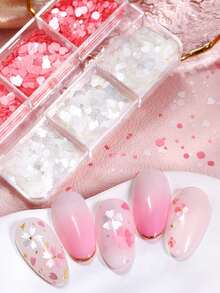 6格粉色春日亮片环氧树脂流沙填充粉白圆形心形樱花花瓣形状亮片树脂模具填充春夏工艺品DIY制作 - 彩色 - 查看 5