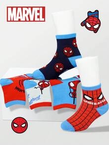 Marvel 1/5/10双装儿童漫威超级英雄蜘蛛侠袜子，男童中筒袜，韩版卡通秋冬女童袜子，儿童蜘蛛侠及超级英雄人物袜子 - 彩色 - 查看 5