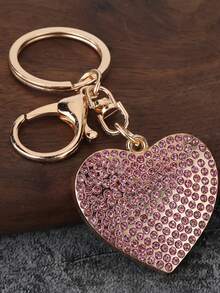 1 PC Fashion Rhinestone Heart-Shaped Girl'S Bag Chain Keychain | Elegant Charm With Iron Chain And Zinc Alloy Pendant, Ideal For Bag Additions, Car Keys, And Festive Gifts - Multicolor - View 8
