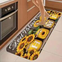 Sunflower Pattern Modern Kitchen Mat | Soft And Comfortable Lightweight Flannel, Suitable For Bedroom, Living Room, Dining Area, Bathroom, Laundry Room, Doorway, And More - Machine Made, Polyes - trắng - Xem 3