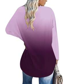 Áo dài tay dáng rộng họa tiết bướm gradient dành cho nữ, thích hợp mặc hàng ngày vào mùa thu đông, hoặc trong kỳ nghỉ xuân. - Màu tím - Xem 2