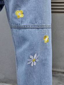 jeans hombre pantalones de hombre>mezclilla Jeans rectos de hombre de algodón con bordado floral - Celeste - Ver 7