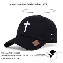 1顶男士十字架和美国国旗刺绣皮革贴片棒球帽，休闲街头风，适合春季、秋季、旅行、海滩等场合。 - 彩色 - 查看 2