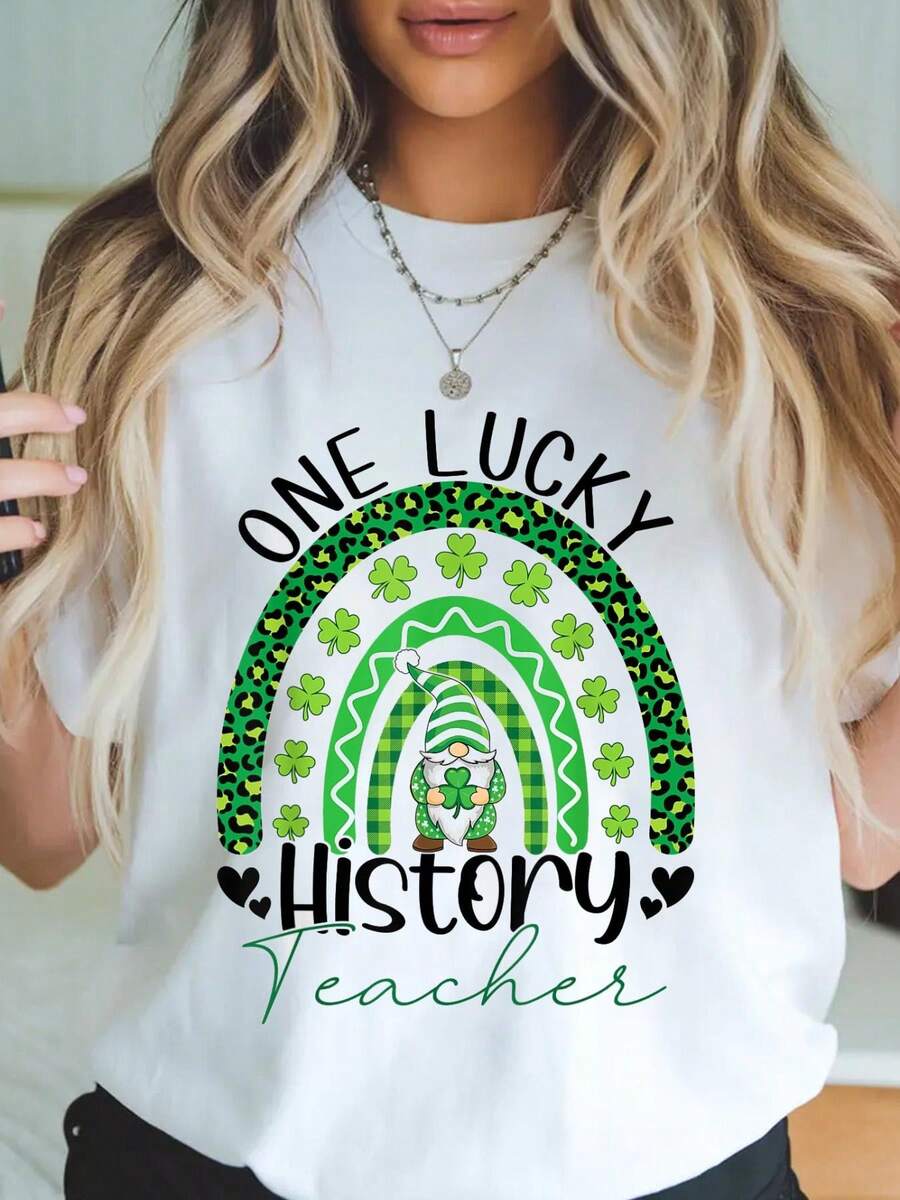 Camiseta deíris del Día de San Patricio de Gnomos de un Maestro de Historia Afortunado - Blanco - Ver 1