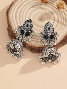 一对优雅的波西米亚风水滴形耳环，镶嵌水钻，饰有铃铛和流苏，适合女性和女孩日常佩戴，也适合节日、婚礼和派对等场合/珠宝礼品 - Jhumka - 查看 4