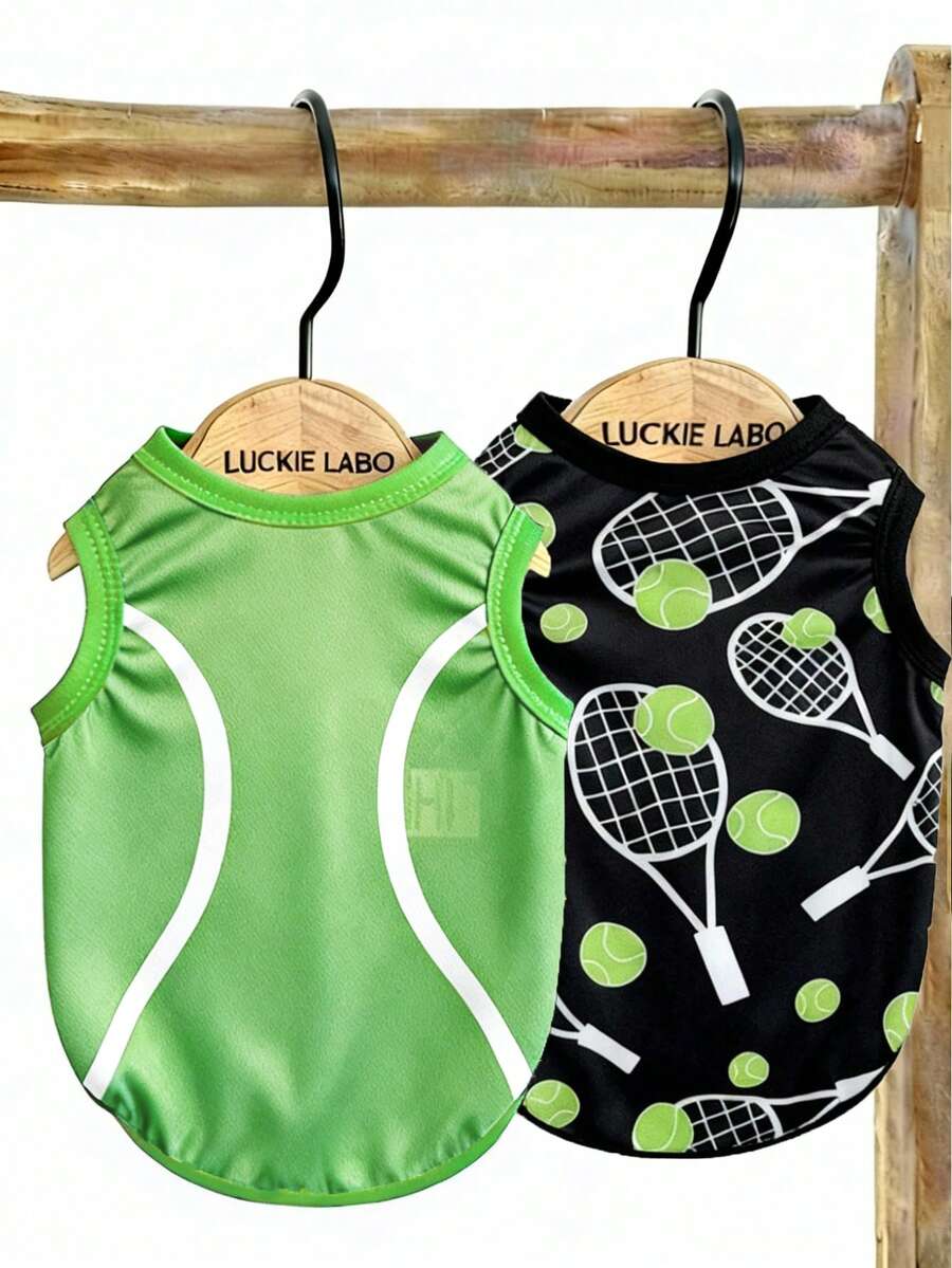 LUCKIE LABO 2件装 GAME DAY 经典赛季球形图案印花背心，适合吉娃娃等小型犬，保暖透气，减少掉毛，室内外运动皆宜，猫狗适用。 - 彩色 - 查看 1