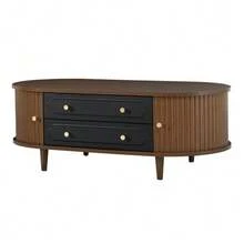 Coffee Table 100 X 50 X 36 Cm, Walnut Finish. Coffee Table With Two Drawers, Console Table With Roll-Up Door, Side Table, Living Room Table With 4 Legs, Walnut And Black Finish. - Brown - View 10