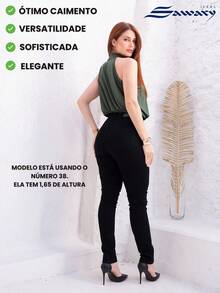 Calça Preta Feminina Sawary Jeans Original Cintura Alta Lycra Elastano Confortável Bonita Premium - Preto - Visão 4