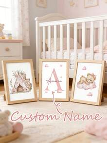 3 Tranh treo tường in theo yêu cầu, tên cá nhân hóa, hình gấu ngủ, nơ, sao hồng, mây, trăng, khinh khí cầu, trang trí phòng bé gái, phòng ngủ, căn hộ, quà sinh nhật cá nhân hóa cho bé gái, bạn bè, gia đình, trang trí nhà cửa phòng khách, bộ sưu tập 2026. - Hồng - Xem 21