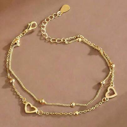 1 chiếc vòng tay hình trái tim hai lớp, kiểu dáng ngọt ngào và thanh lịch, món quà hoàn hảo dành cho phụ nữ, bé gái, bạn gái, nhân dịp sinh nhật/kỷ niệm.