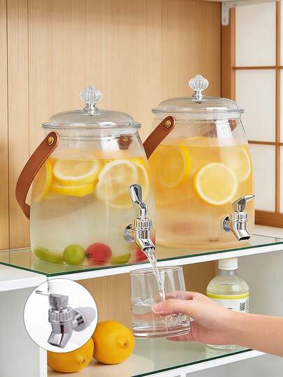 1pc Beverage Dispenser, Cold Water Pitcher, Plastic Water Carafe With Spigot, Large Capacity Container, Suitable For Refrigerator, Fruit Infuser, Soda Water Container