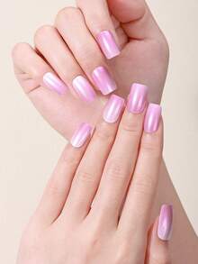 16片粉紫色渐变UV免胶美甲贴，闪亮奢华风格自粘全贴甲片，沙龙品质，女士DIY美甲用品凝胶美甲贴纸。 - 紫色 - 查看 3