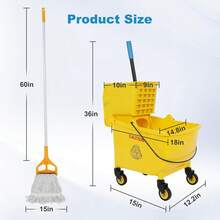 GCCSJ Pedal Mop Bucket, Commercial Mop Bucket With Drain, 35 Quarts, Yellow. Includes One Commercial Mop And An Extra Mop Cloth For Efficient Cleaning Of School, Office, And Hospital Floors (Yellow, 1 Bucket + 1 Mop).Pedal Mop Bucket, - B - View 4