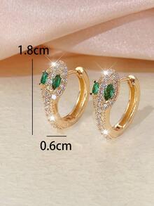 一对绿眼蛇形镶钻耳环，奢华优雅小众设计，百搭耳环，女士款 - 耳環 - 查看 3