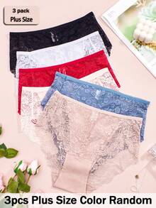 APRSEA 3pcs/Pack Plus Size Women's Lace Panties, Random Colors - Multicolor - View 1