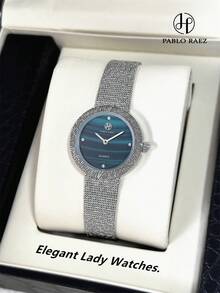 Pablo Raez Relógio de pulso feminino de luxo, cor verde, elegante e moderno, com pulseira de aço inoxidável resistente à água até 50 metros. Ideal para festas e ocasiões especiais. Um relógio elegante e casual com detalhes em diamante, perfeito para mulheres com estilo preppy e charmoso. - Tamanho Único - Ver 3