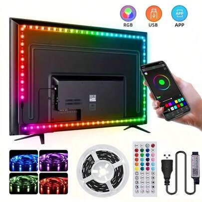 44-Key Smart Remote Control +App Music Synchronization Self-Adhesive LED Light Strip, 6 DIY Modes For Timed Color Adjustment, RGB Smart Light Strip, Suitable For Bedroom, Living Room And Party Decoration.