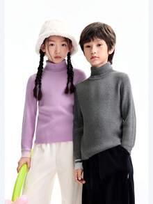 Annil Children's Clothing - Boys' And Girls' High-Neck Long-Sleeved Pullover Sweaters Made Of Knitted Wool, Providing Winter Warmth And Elasticity With Cotton Content. - Golden Bell Powder - View 3