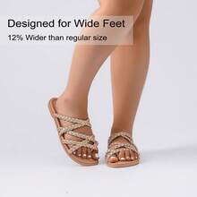 Wide Width Sandals For Women, Summer Flip Flops Flat Slide Sandals Casual Braided Wide Feet Slides Comfort Slip On Thong Womens Sandal. - Vàng PU 780 - Xem 2