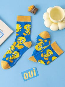 Noctvar OBM Sleepwear X LOONEY TUNES 1 Pair Chui Di Pattern Men's Mid-Calf Socks, Cute Cartoon Chui Di & Silly Cat Patterns, Odor-Resistant Moisture-Wicking Casual Sports Socks, Suitable For Students/Adults As Gifts Or Daily Wear, Couple Styles - Multicolor - View 6