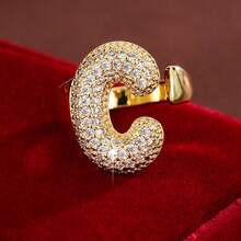 1pc English Letter Design Cubic Zirconia Inlaid Adjustable Open Ring For Women - Multicolor - View 9