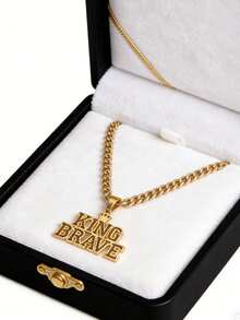 1pc Personalized Customized Necklace, Large Nameplate Pendant, Thick Necklace, Unisex Necklace, Unisex, Daily Style, Stainless Steel Customization, 18k Gold Jewelry, Including Gift Box, As Daily, Ramadan Gift, Valentine's Day Gift, Mother's Day, Father's Day Gift. - Cuban Chain - View 4