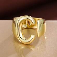 1pc Minimalist Plain Letter Design Adjustable Open Ring For Women - Multicolor - View 3