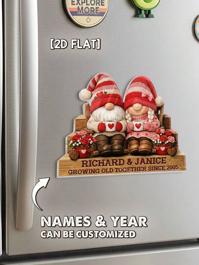Catygift Custom Gnome Couple Refrigerator Magnet Personalized With Names And Year, Perfect Gift For Anniversary Valentine's Day Couples, Home Decor