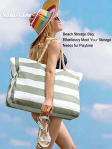 Bolso de playa impermeable para mujer con cremallera, diseño impermeable y a prueba de arena, patrón de rayas aleatorio, gran capacidad para piscina, escuela, viaje, trabajo, vacaciones, compras. Diseño simple y elegante, la opción de regalo perfecta. - Multicolor - Ver 7