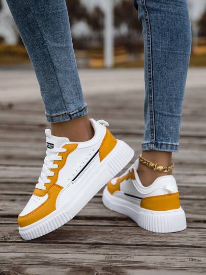 女士休闲运动鞋，户外系带厚底运动鞋，适合日常穿着，节日礼物