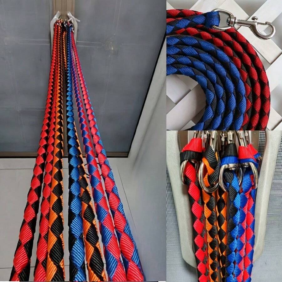 Horse Supplies - Thickened Horse Lead Rope, Large Silver Metal Buckle & Hook, 4-Strand Braided Horse Leash, Pet Leash - Multicolor - View 1