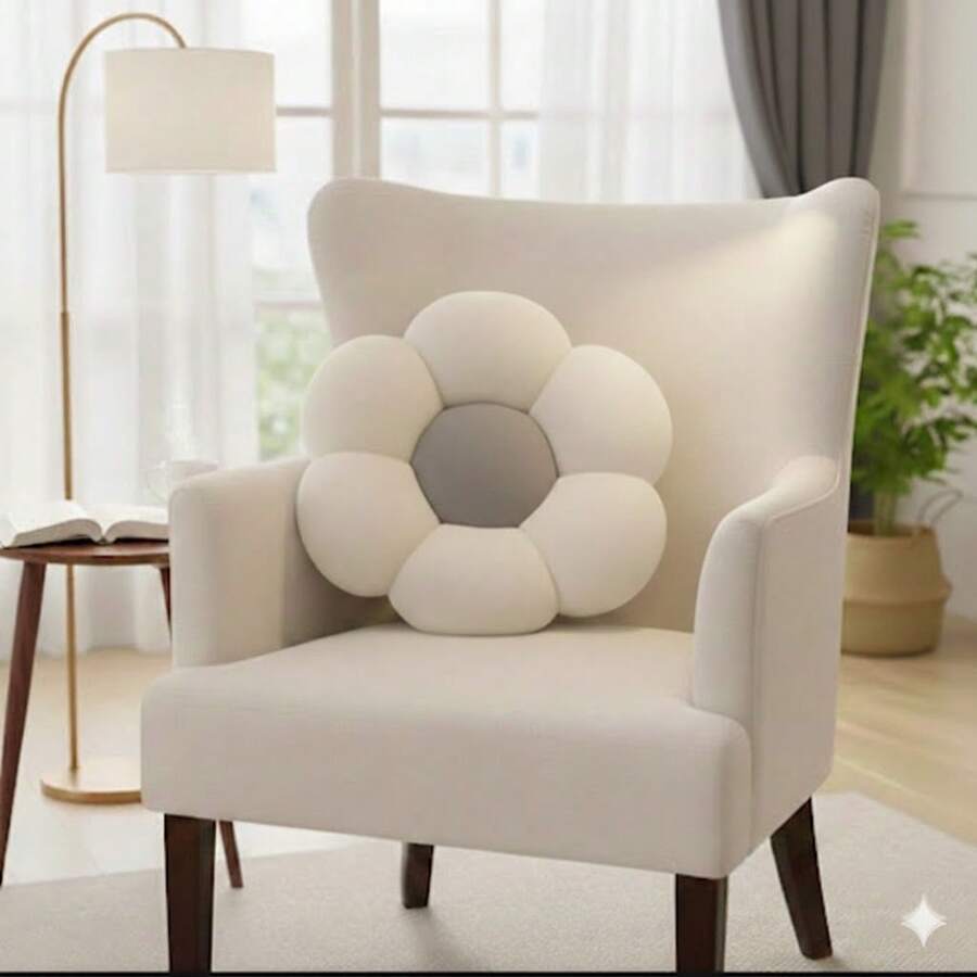 Daisy Flower Shaped Ultra Soft Plush Seat Cushion / Floor Pillow - 45x45 Cm - Made In Turkey - Multicolor - View 1