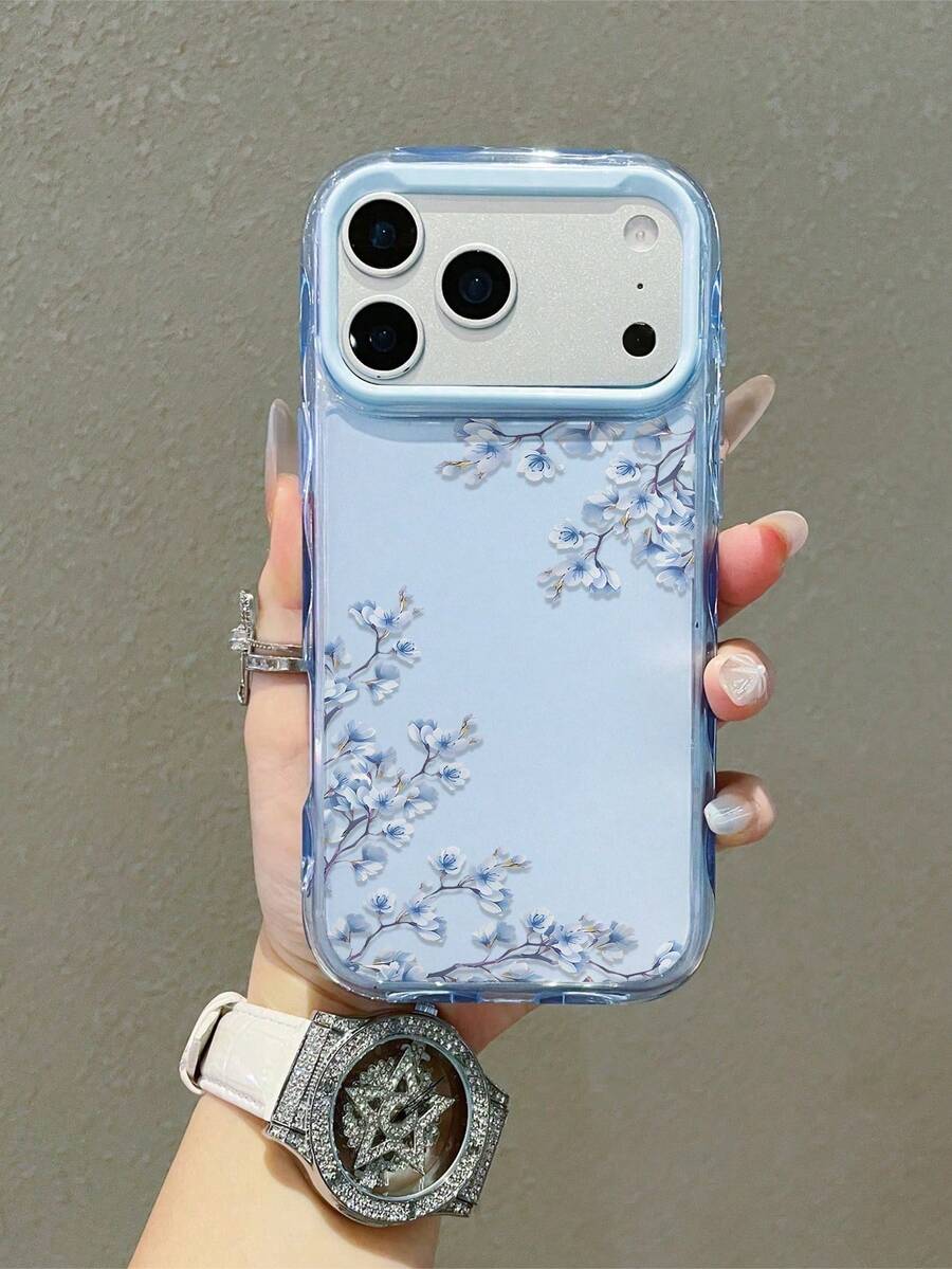 Ốp lưng mỏng nhẹ màu xanh nhạt, họa tiết hoa trắng tươi mát, chống rơi vỡ, tương thích với iPhone, ốp điện thoại chống sốc dễ thương kiểu Hàn Quốc với cửa sổ bảo vệ màn hình lớn. - Màu xanh lam - Xem 1