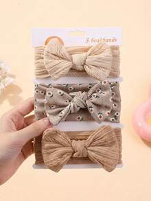 3pcs Soft & Stretchy Infant Headbands Set, Cute Brown Printed Pattern, Suitable For Daily Use - Multicolor - View 9