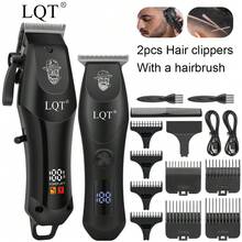 3pcs/2pcs Multi-Functional Haircut Tools, Professional Wireless Hair Clipper With USB Charging And LED Display, Men's Beard Trimmer Set, Precision T-Blade Trimmer, Electric Shaver With Travel Lock, Christmas Gift For Men - Black - View 10