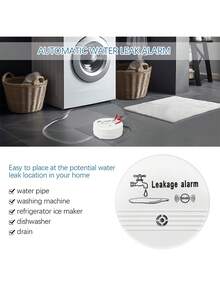 Water Leak Alarm Detector - 90dB Loud Auto Leak Alert With 3 Sensors, Battery-Powered, ABS White, Compact For Home/Kitchen/Basement - White - View 3