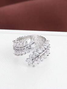 1pc Creative Wheat Ear Shaped Design Zirconia Inlaid Adjustable Ring For Women - Multicolor - View 3