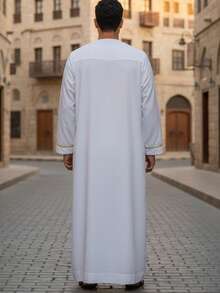 Men's Solid Color Long Sleeve Zip-Up Robe - White - View 2