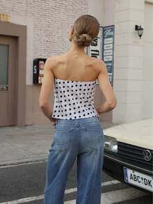 Áo ống xếp ly bằng vải dệt chấm bi thời trang, thanh lịch, mới về, phù hợp cho mặc hàng ngày, đi biển, nghỉ mát, hẹn hò, mọi mùa. Màu trắng. - trắng - Xem 2