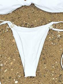 Bộ bikini dây mảnh màu trắng thắt nút ngọc trai dành cho nữ, thích hợp cho kỳ nghỉ biển, tiệc tùng và hẹn hò, mùa xuân/hè. - trắng - Xem 5