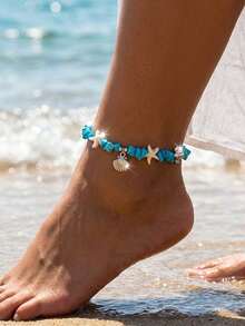 1件波西米亚风沙滩度假休闲贝壳、蓝宝石、海星、海龟脚链，适合派对、节日、送礼、日常佩戴 - 彩色 - 查看 1