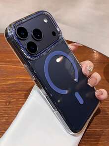 Funda de teléfono magnética de PC transparente de lujo compatible con iPhone 17Pro Max 17 16 15 14 Pro Max, compatible con carga inalámbrica, cubierta protectora a prueba de golpes - Azul oscuro - Ver 3