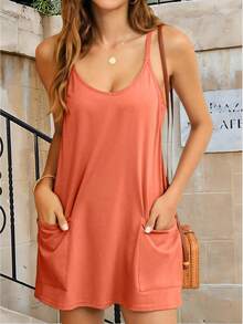 Women's Summer Mini Dress Casual Workout Tennis Dress With Shorts Sleeveless Althletic Dresses - trái cam - Xem 2