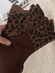 1/3 双新款秋冬豹纹咖啡棕色女士中筒袜韩版时尚四季百搭 - 彩色 - 查看 6