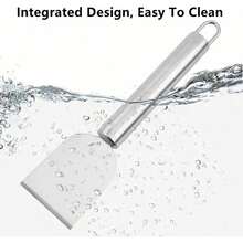 1 pieza Herramienta de cocina creativa, espátula de limpieza de acero inoxidable, espátula de limpieza de grasa para el hogar, espátula de hielo multifuncional, raspador de manchas. 1 pieza Raspador de limpieza multifuncional de acero inoxidable duradero, pala de utilidad de metal para uso en la cocina, el baño y el hogar - Multicolor - Ver 4